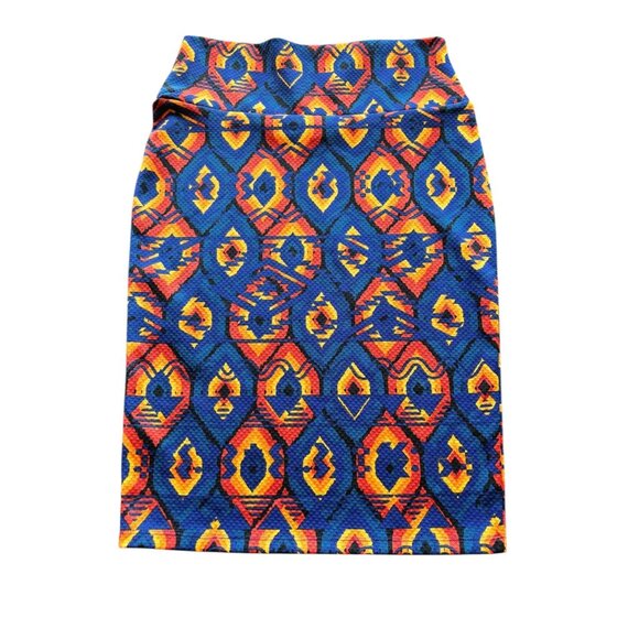 LuLaRoe Cassie Pencil Skirt In A Blue, Red, & Orange Aztec Print, size S - Picture 3 of 7